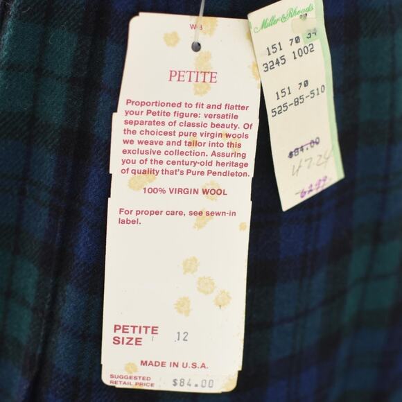 Vintage Pendleton Blue Tartan Plaid Wool Skirt, Women's Petite Small 26" Waist - Picture 7 of 10